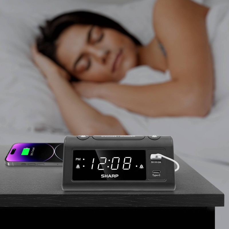 slide 4 of 4, Sharp Digital Dual Alarm Clock with A/C USB Charge Ports Black, 1 ct