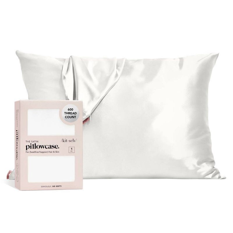 slide 1 of 4, Kitsch Queen Size Thread Count "600" Satin Standard Pillowcase - Ivory, 1 ct