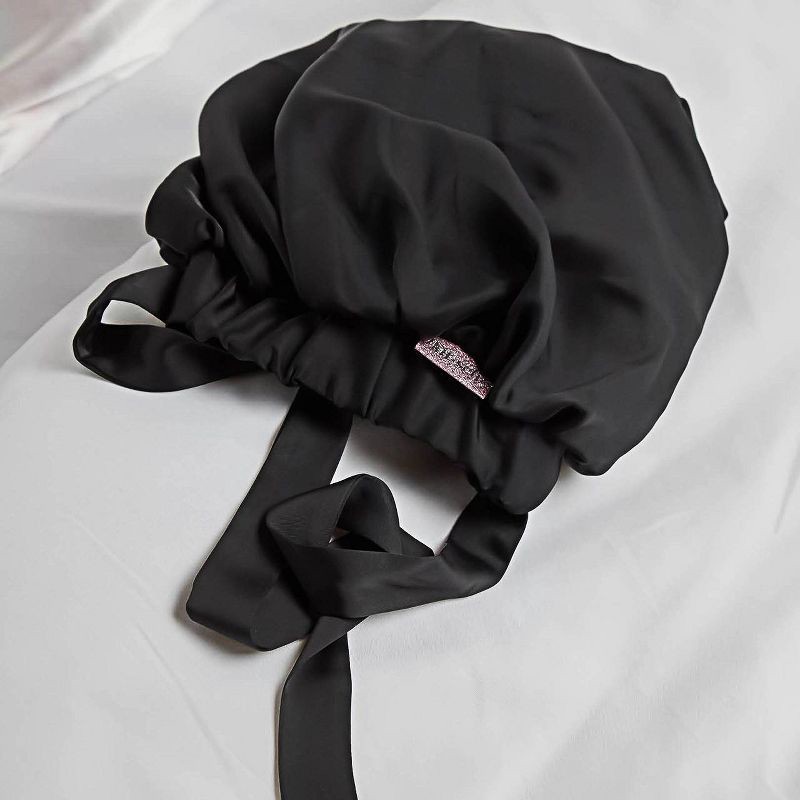 slide 2 of 3, Kitsch Satin Sleep Hair Bonnet - Black, 1 ct