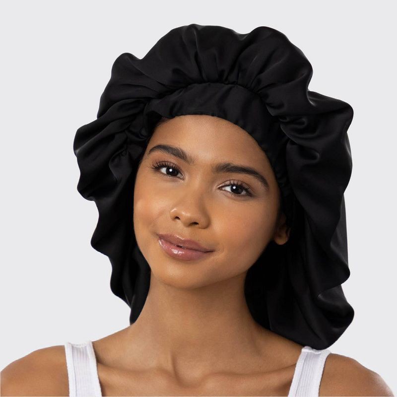 slide 3 of 3, Kitsch Satin Sleep Hair Bonnet - Black, 1 ct