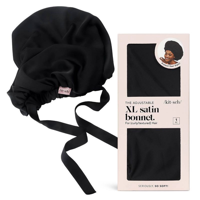 slide 1 of 3, Kitsch Satin Sleep Hair Bonnet - Black, 1 ct