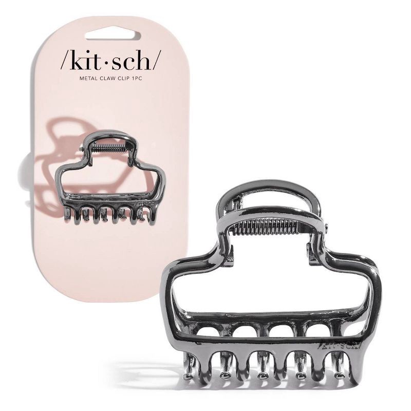 slide 1 of 6, Kitsch Metal Medium Open Shape Puffy Claw Clip - Hematite, 1 ct