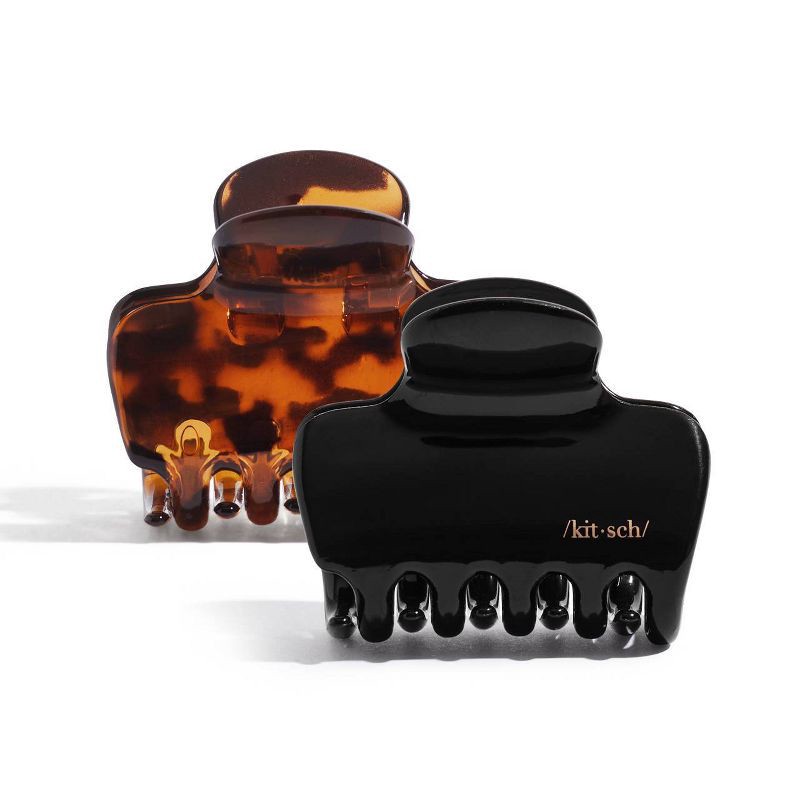slide 4 of 8, Kitsch Recycled Plastic Medium Puffy Claw Clips - 2pc - Black/Tortoise, 2 ct