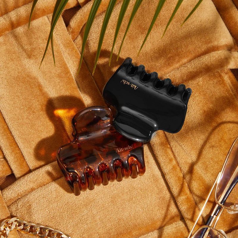 slide 5 of 8, Kitsch Recycled Plastic Medium Puffy Claw Clips - 2pc - Black/Tortoise, 2 ct