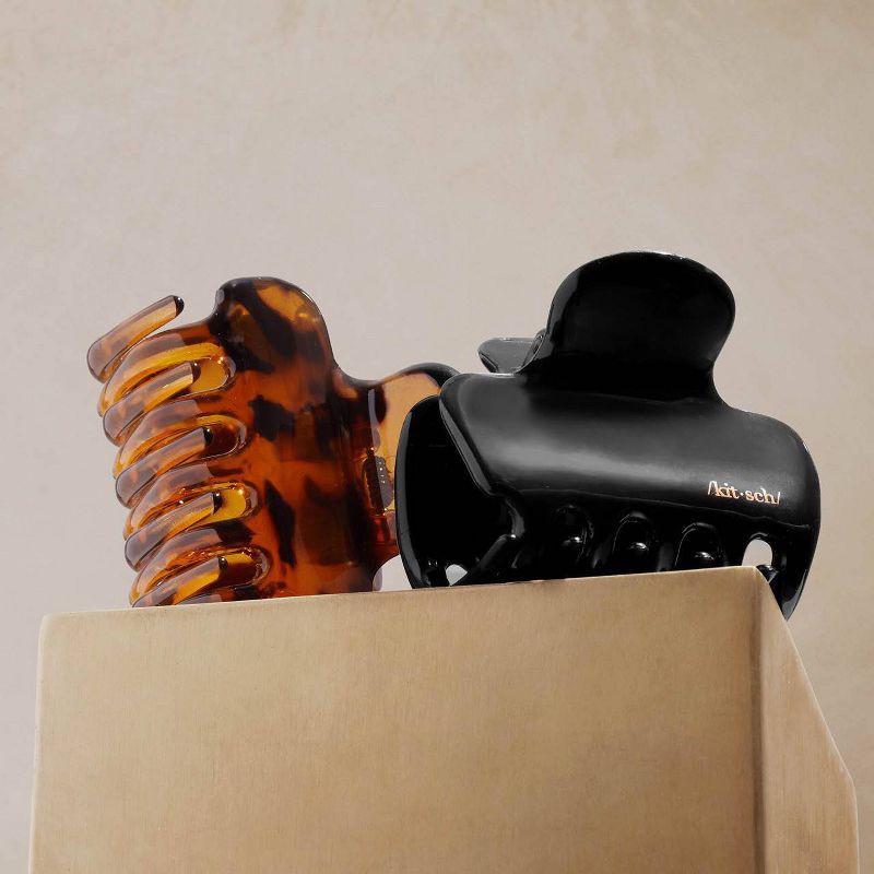 slide 6 of 8, Kitsch Recycled Plastic Medium Puffy Claw Clips - 2pc - Black/Tortoise, 2 ct