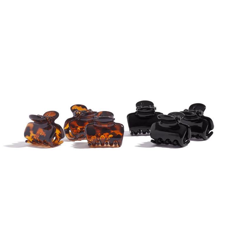 slide 2 of 7, Kitsch Recycled Plastic Mini Puffy Claw Clips - 6pc - Black & Tortoise, 6 ct