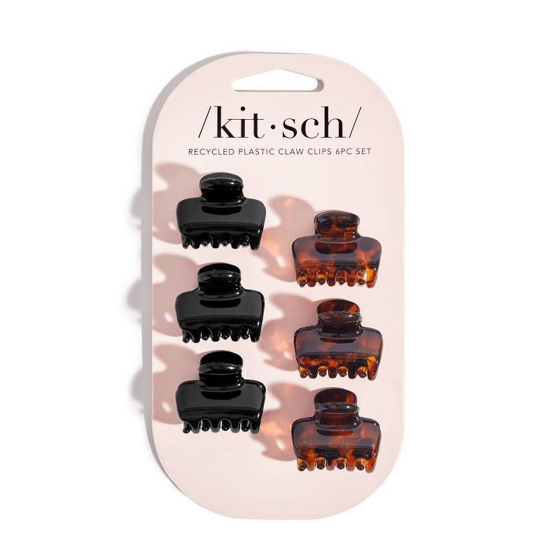 slide 3 of 7, Kitsch Recycled Plastic Mini Puffy Claw Clips - 6pc - Black & Tortoise, 6 ct