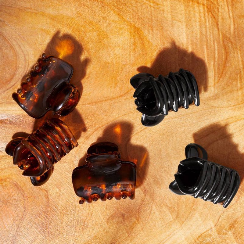 slide 5 of 7, Kitsch Recycled Plastic Mini Puffy Claw Clips - 6pc - Black & Tortoise, 6 ct