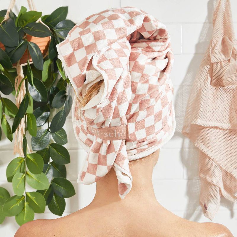 slide 2 of 3, Kitsch Extra Large Quick-Dry Hair Towel Wrap - Terracotta Checker, 1 ct