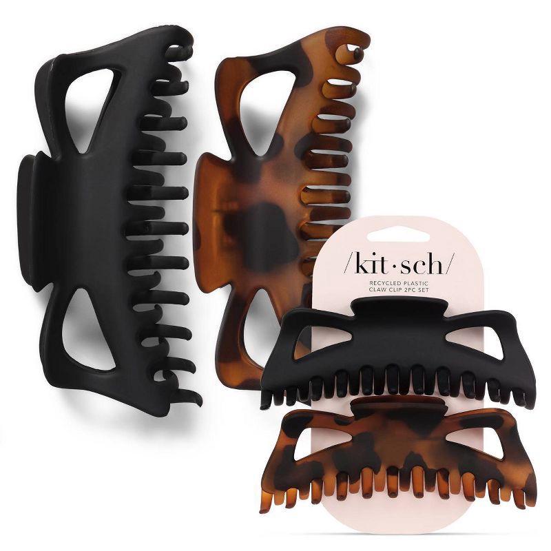 slide 1 of 4, Kitsch Jumbo Classic Claw Clips - 2pc - Black/Tortoise, 2 ct