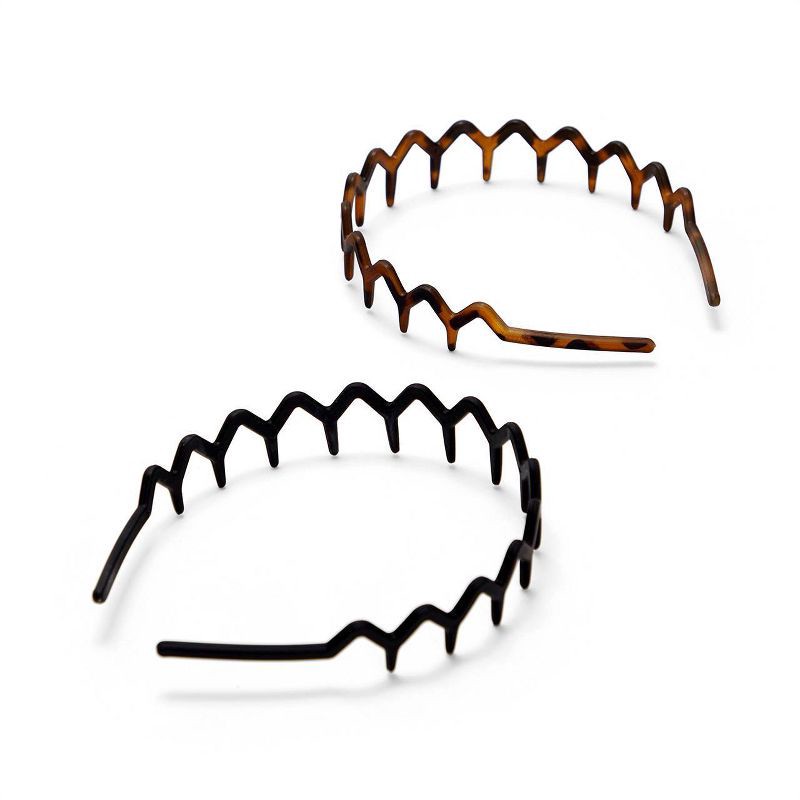slide 2 of 4, Kitsch Rabs Zig Zag Recycled Headband - Black/Tortoise - 2pk, 2 ct