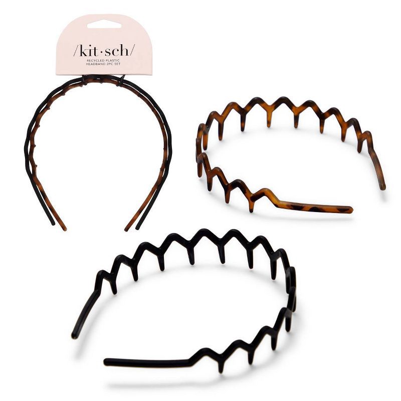 slide 1 of 4, Kitsch Rabs Zig Zag Recycled Headband - Black/Tortoise - 2pk, 2 ct