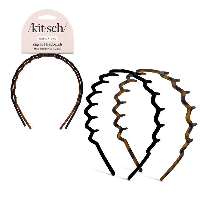slide 1 of 4, Kitsch Rabs Zig Zag Recycled Headband - Black/Tortoise - 2pk, 2 ct