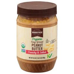 Woodstock Nut Butter - Organic - Peanut - Easy Spread - Crunchy - Salted