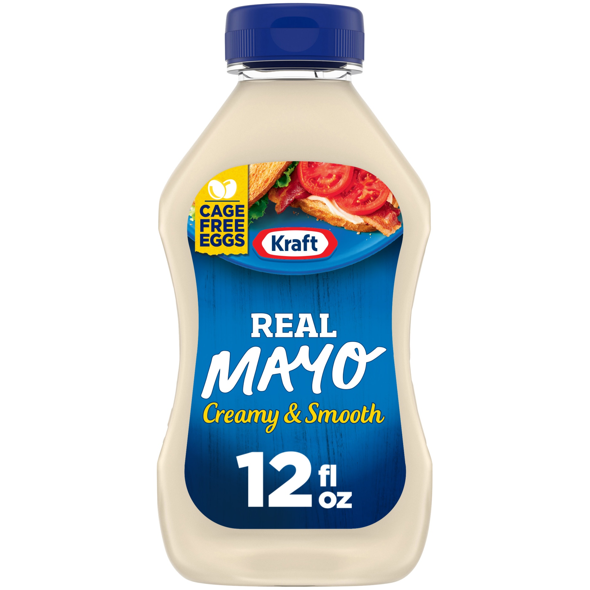 slide 1 of 1, Kraft Real Mayo Creamy & Smooth Mayonnaise Bottle, 12 oz