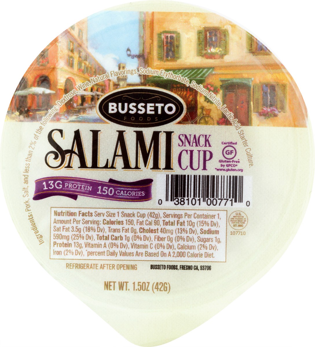 slide 1 of 12, Busseto Foods Salami Snack Cup 1.5 oz, 1.5 oz