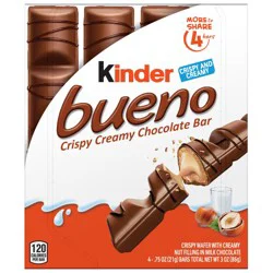 KINDER BUENO Milk Chocolate and Hazelnut Cream Candy Bar, 4 Bars /Pack 3oz/86g