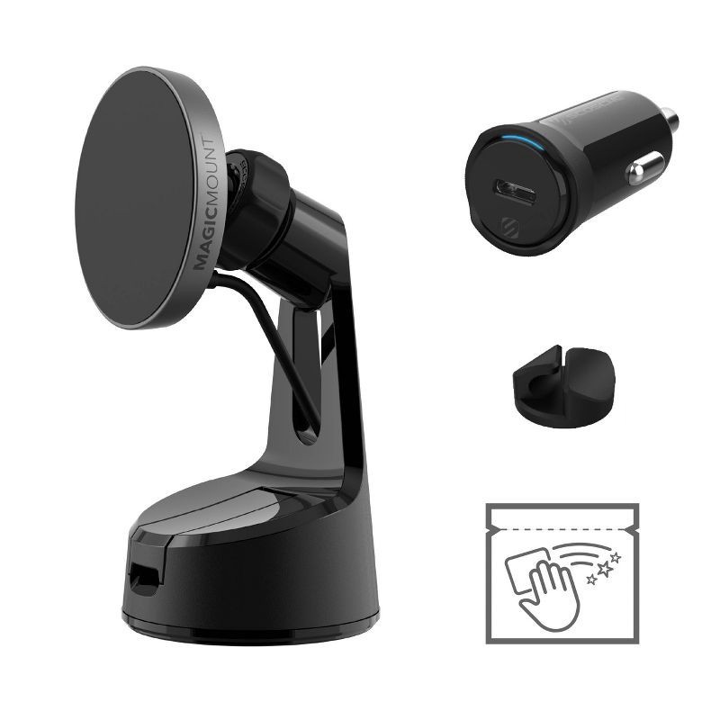 slide 2 of 5, Scosche MagicMount Charge Pro Qi2 2-in-1 Window/Dash Car Mount - Black: USB-C MagSafe-Compatible, 1 ct