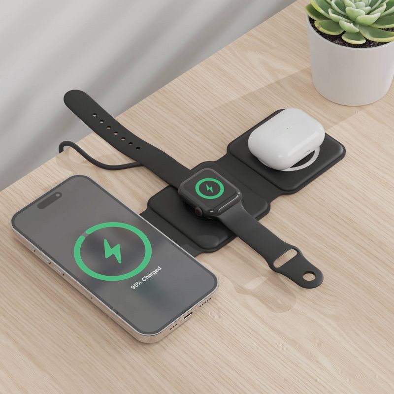 slide 4 of 5, Just Wireless 3-in-1 Portable Magnetic Wireless Charger - Black, 1 ct