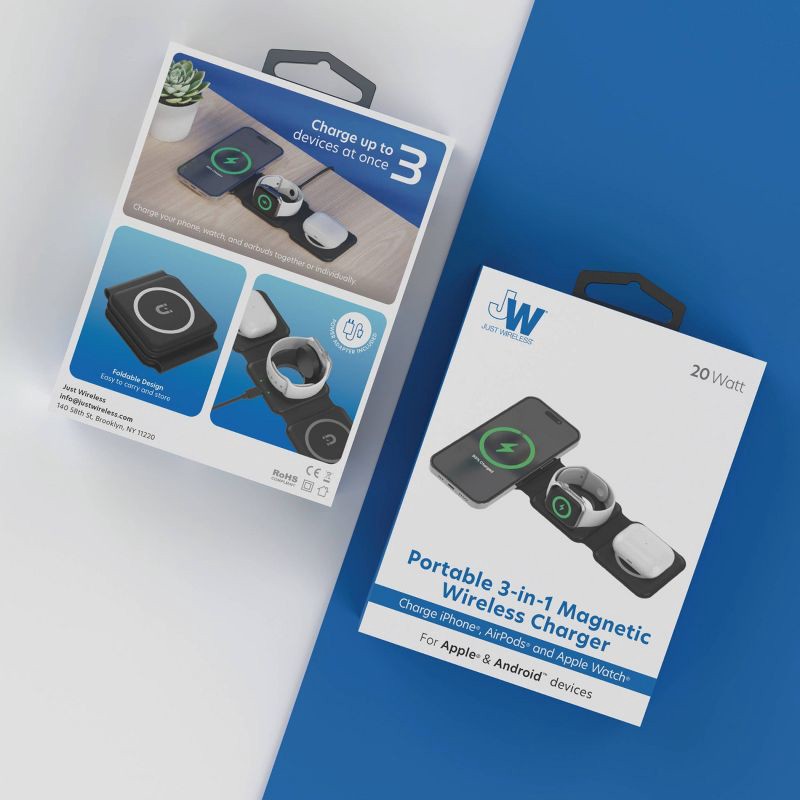 slide 5 of 5, Just Wireless 3-in-1 Portable Magnetic Wireless Charger - Black, 1 ct