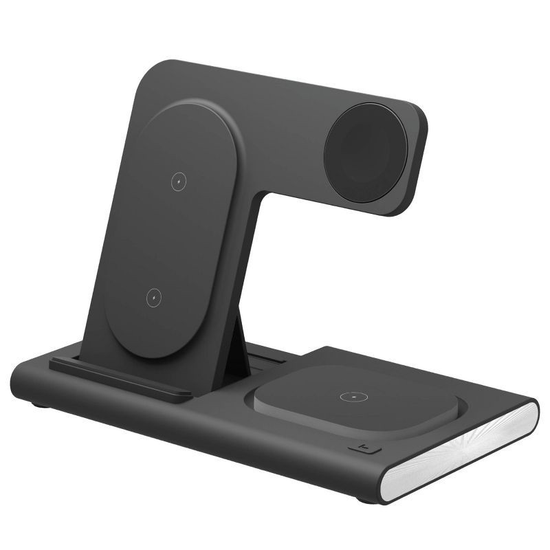 slide 3 of 5, Just Wireless 3-in-1 Portable Wireless Charger - Black: USB-C with 15W Output, 1 ct