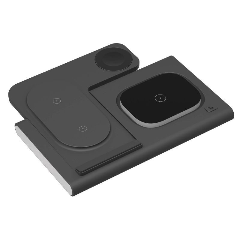 slide 4 of 5, Just Wireless 3-in-1 Portable Wireless Charger - Black: USB-C with 15W Output, 1 ct