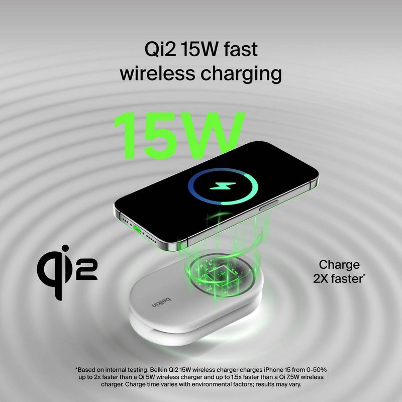 slide 3 of 11, Belkin Qi2 2-in-1 Stand - White, 1 ct