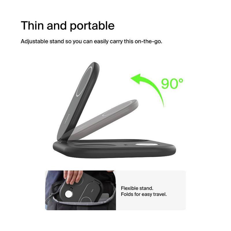 slide 5 of 11, Belkin Qi2 15W 3-in-1 Wireless Pad/Stand - Black: MagSafe Magnetic Mount Holder, 1 ct