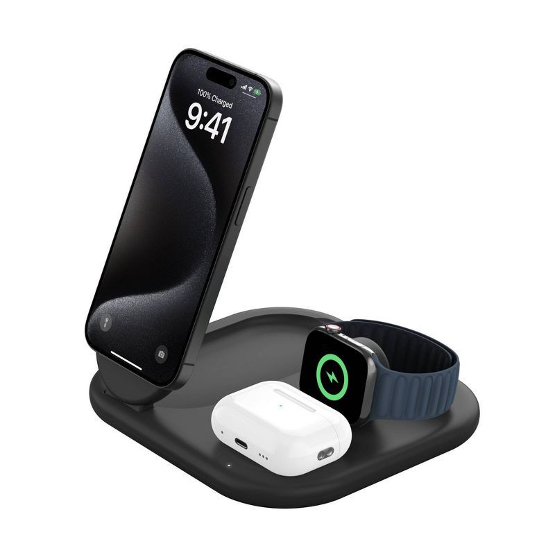 slide 7 of 11, Belkin Qi2 15W 3-in-1 Wireless Pad/Stand - Black: MagSafe Magnetic Mount Holder, 1 ct