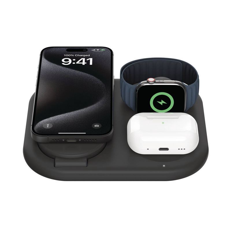 slide 8 of 11, Belkin Qi2 15W 3-in-1 Wireless Pad/Stand - Black: MagSafe Magnetic Mount Holder, 1 ct