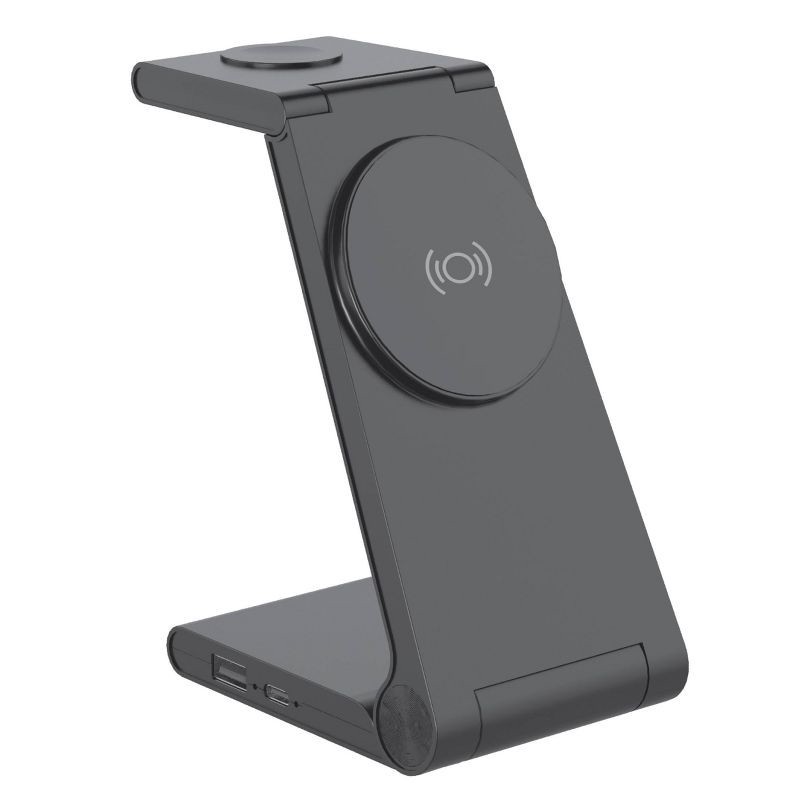 slide 3 of 8, Just Wireless 3-in-1 Magnetic Wireless Charger - Black: USB-C, MagSafe Compatible, 1 ct