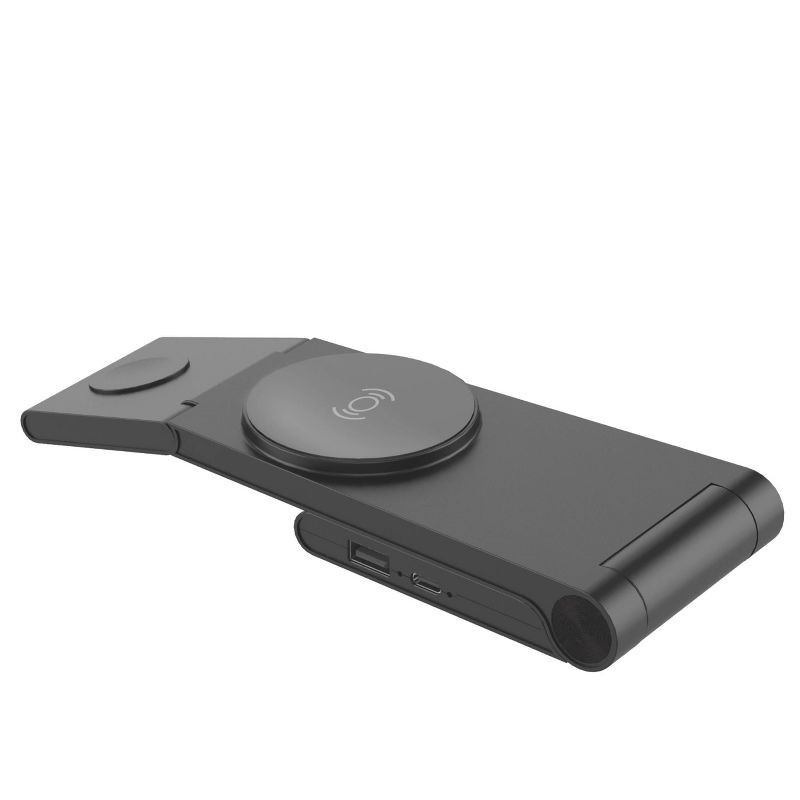 slide 4 of 8, Just Wireless 3-in-1 Magnetic Wireless Charger - Black: USB-C, MagSafe Compatible, 1 ct