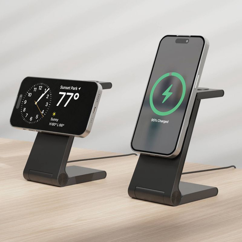 slide 6 of 8, Just Wireless 3-in-1 Magnetic Wireless Charger - Black: USB-C, MagSafe Compatible, 1 ct