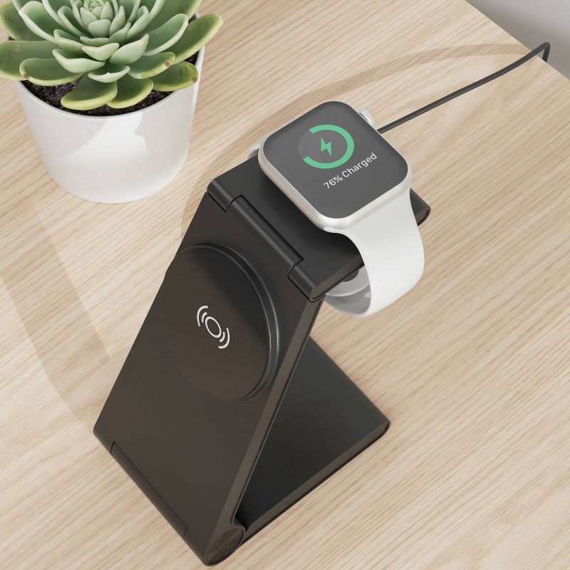 slide 7 of 8, Just Wireless 3-in-1 Magnetic Wireless Charger - Black: USB-C, MagSafe Compatible, 1 ct