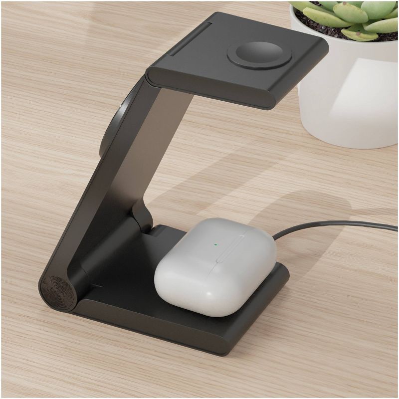 slide 8 of 8, Just Wireless 3-in-1 Magnetic Wireless Charger - Black: USB-C, MagSafe Compatible, 1 ct