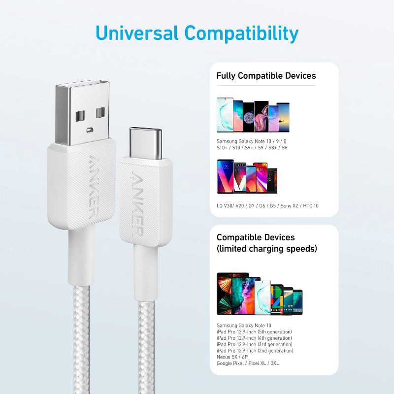 slide 3 of 3, Anker 10' USB-A to USB-C Braided Cable - White Iteration, 1 ct