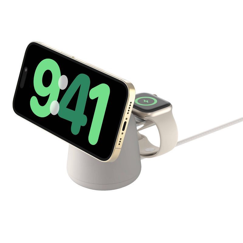 slide 1 of 6, Belkin 2-in-1 Wireless Charging Dock with MagSafe - Sand, 1 ct