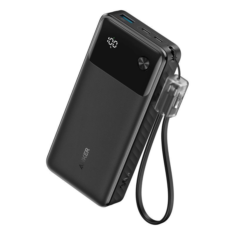 slide 1 of 4, Anker 20000mAh 30W Power Bank - Black: USB-C & USB Ports, Built-In Cable, Rechargeable, 1 ct