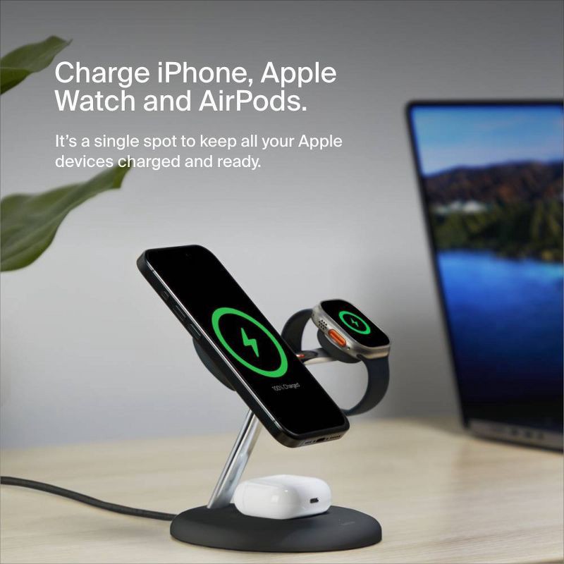 slide 2 of 11, Belkin Qi2 3-in-1 Wireless Charging Stand - Black, 1 ct