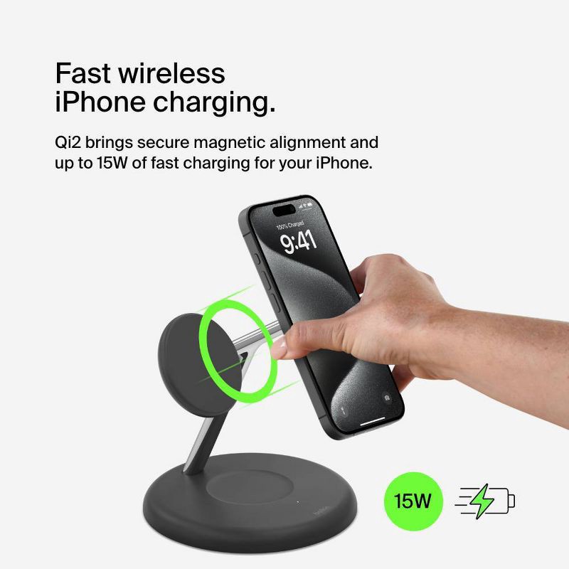 slide 4 of 11, Belkin Qi2 3-in-1 Wireless Charging Stand - Black, 1 ct