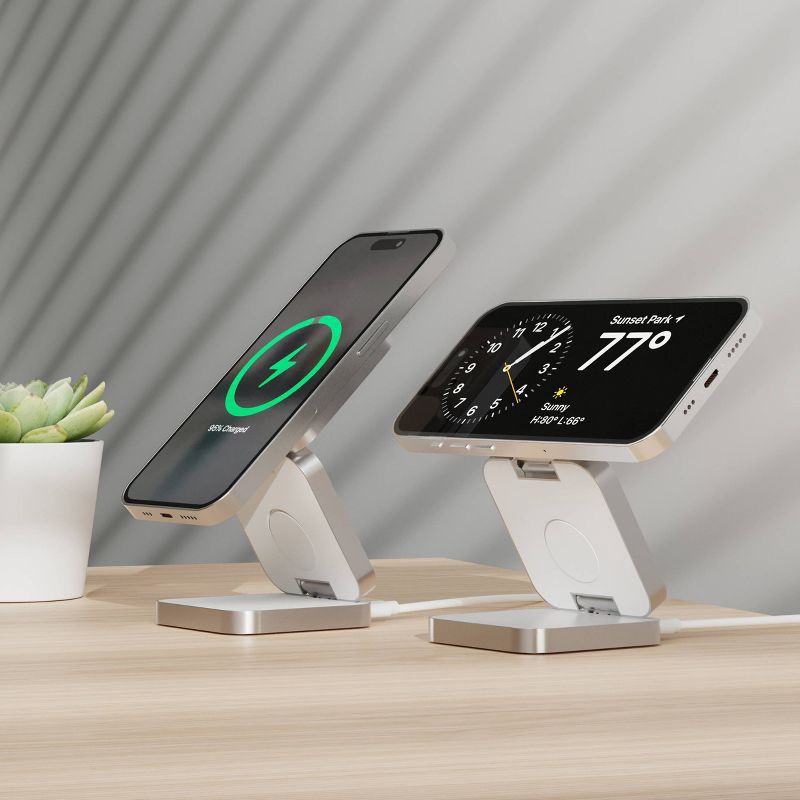 slide 7 of 8, Just Wireless 3-in-1 Magnetic Collapsible Wireless Charger - White: USB-C, 15W Output, MagSafe Compatible, 1 ct