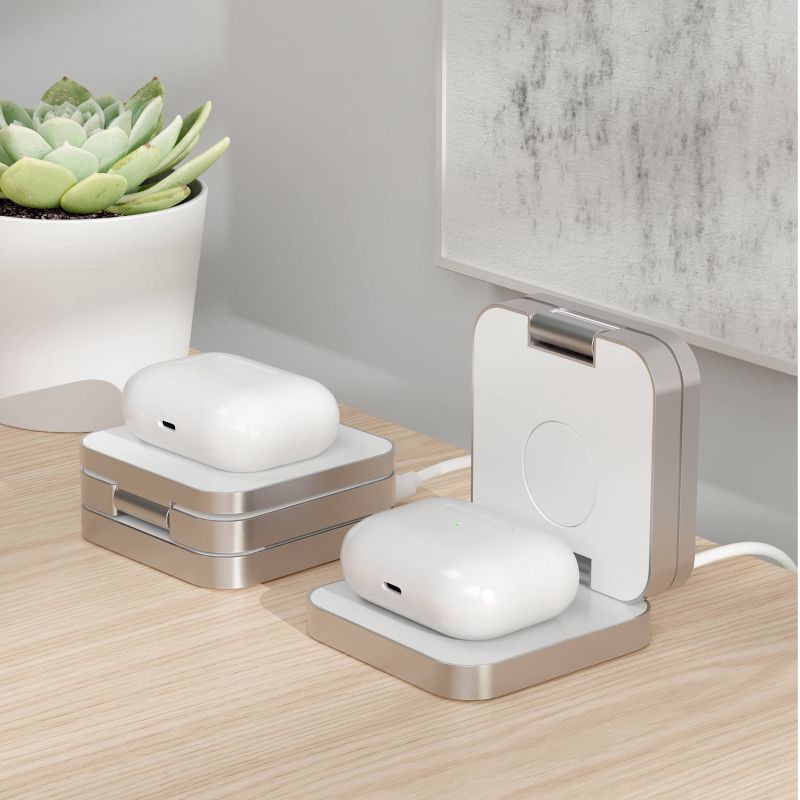 slide 8 of 8, Just Wireless 3-in-1 Magnetic Collapsible Wireless Charger - White: USB-C, 15W Output, MagSafe Compatible, 1 ct