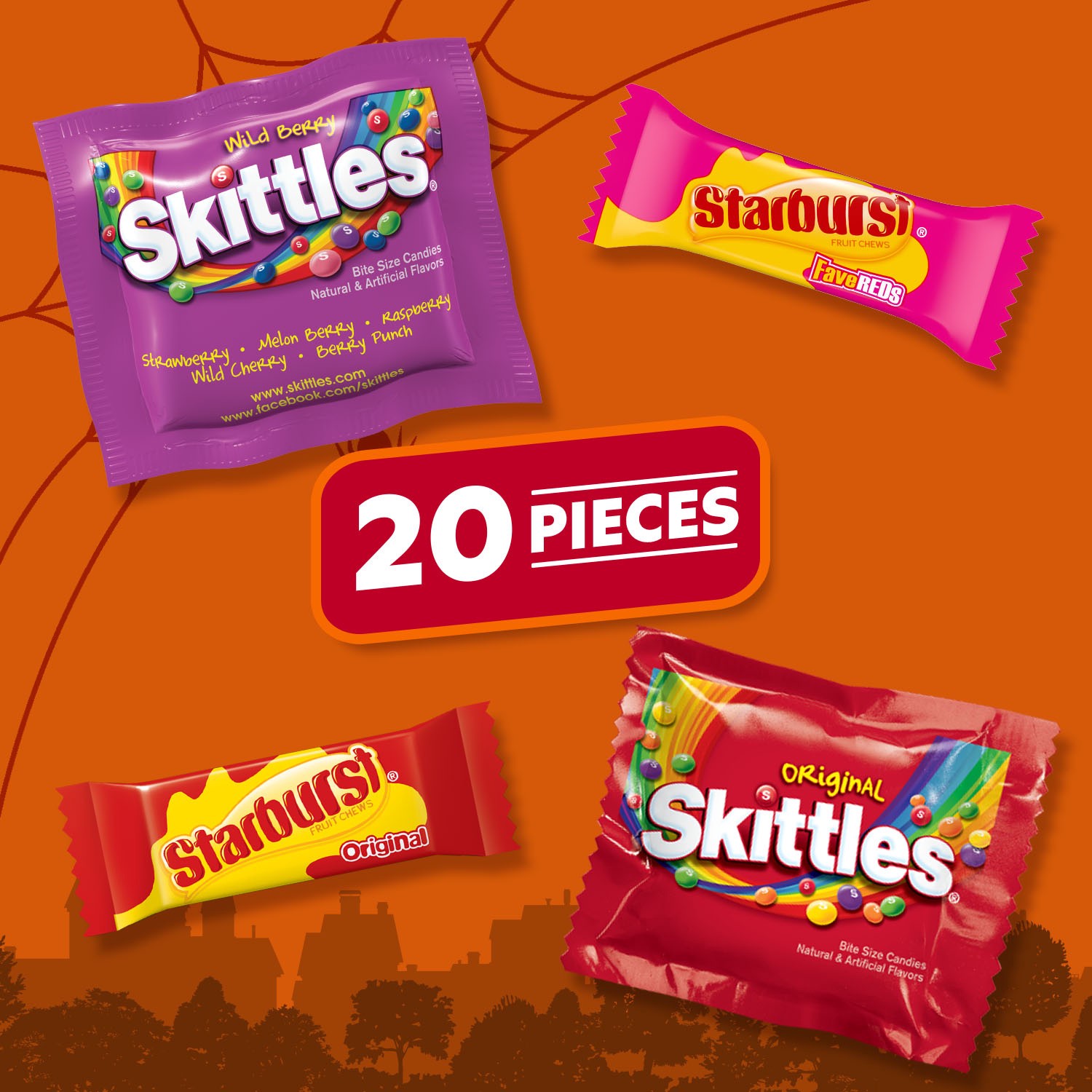 slide 7 of 8, Wrigley SKITTLES & STARBURST Fun Size Chewy Halloween Candy Variety Pack, 20 Ct Bulk Bag, 8.72 oz