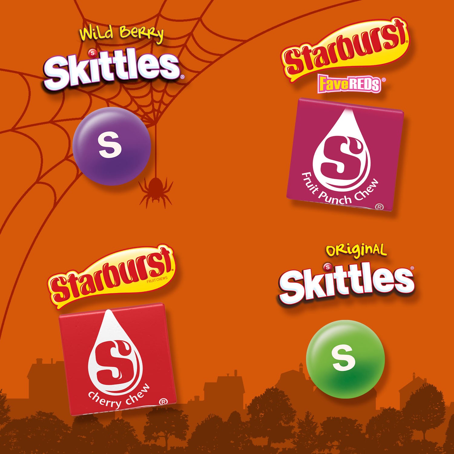 slide 6 of 8, Wrigley SKITTLES & STARBURST Fun Size Chewy Halloween Candy Variety Pack, 20 Ct Bulk Bag, 8.72 oz