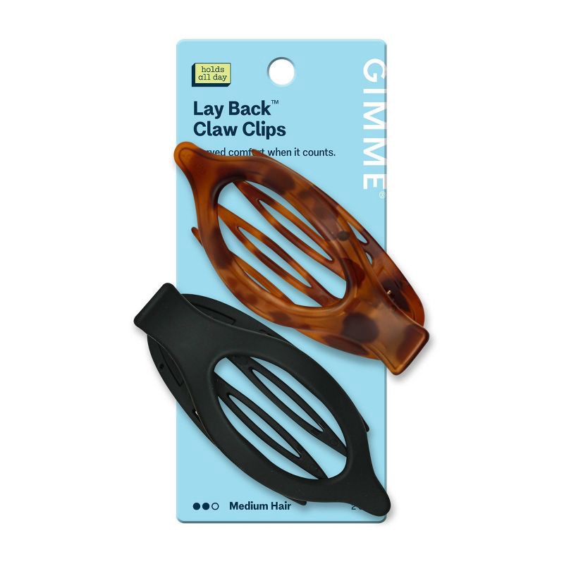 slide 1 of 8, Gimme Beauty Lay Back Oval Claw Clips for Medium Hair - Black/Tort - 2ct, 2 ct