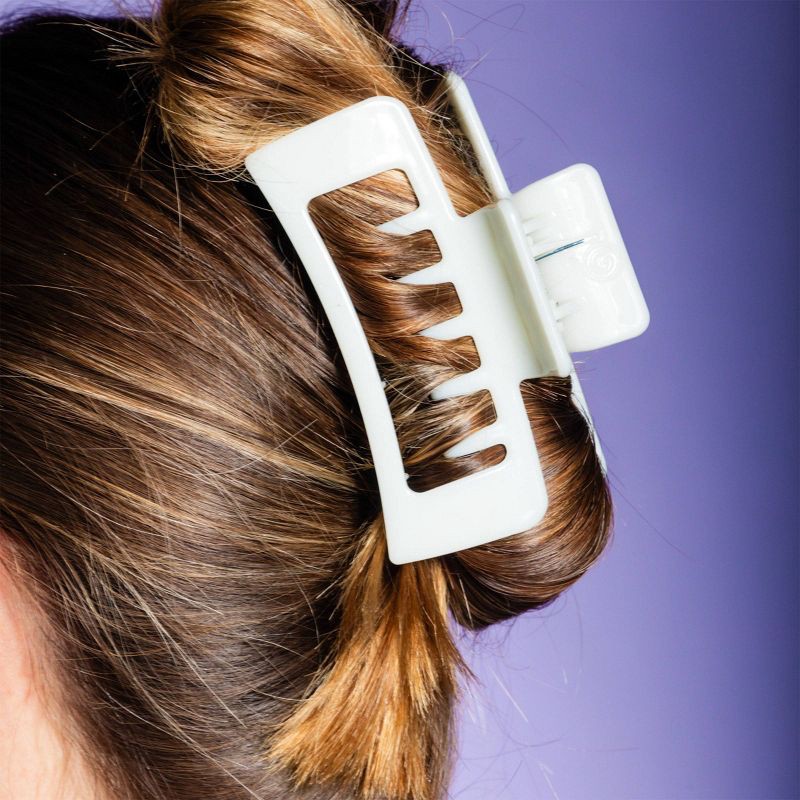 slide 3 of 8, Gimme Beauty Thick Rectangle Double Teeth Claw Clip - Cream/Brown - 2pc, 2 ct