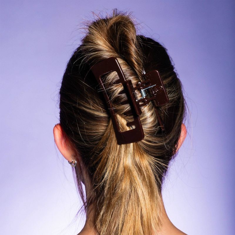 slide 5 of 8, Gimme Beauty Thick Rectangle Double Teeth Claw Clip - Cream/Brown - 2pc, 2 ct