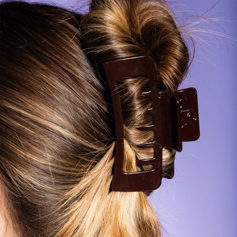 slide 6 of 8, Gimme Beauty Thick Rectangle Double Teeth Claw Clip - Cream/Brown - 2pc, 2 ct