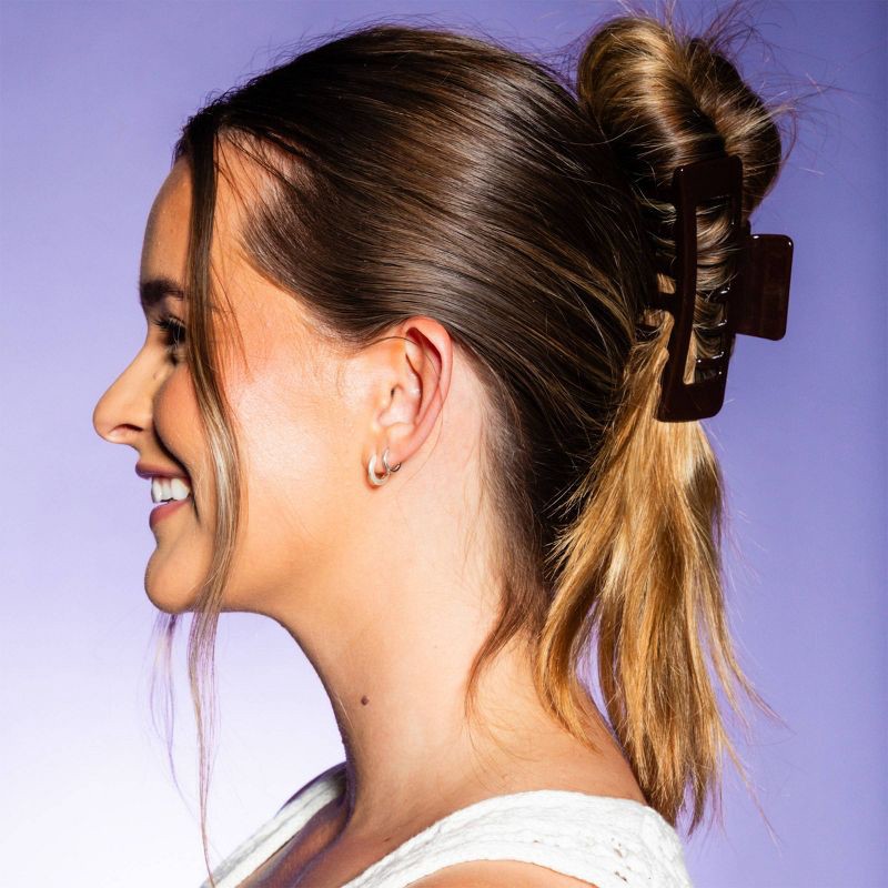 slide 7 of 8, Gimme Beauty Thick Rectangle Double Teeth Claw Clip - Cream/Brown - 2pc, 2 ct