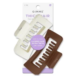 Gimme Beauty Thick Rectangle Double Teeth Claw Clip - Cream/Brown - 2pc